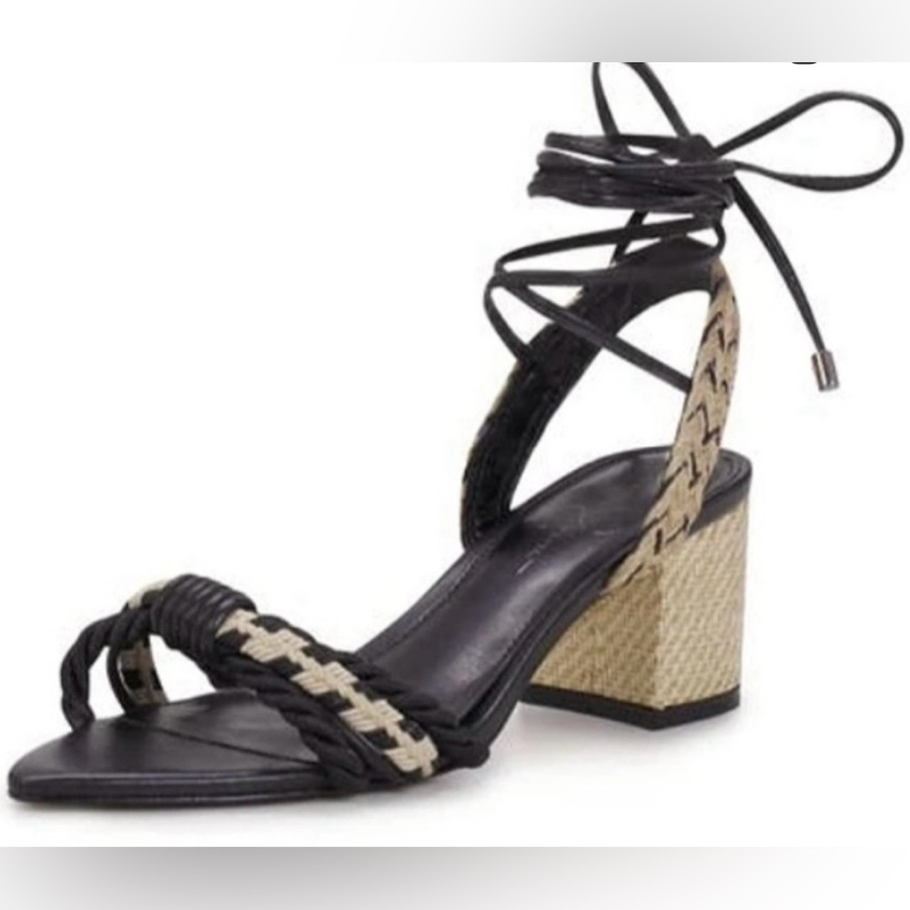 Jessica Simpson Black and Natural Braided Block Heel Sandals
